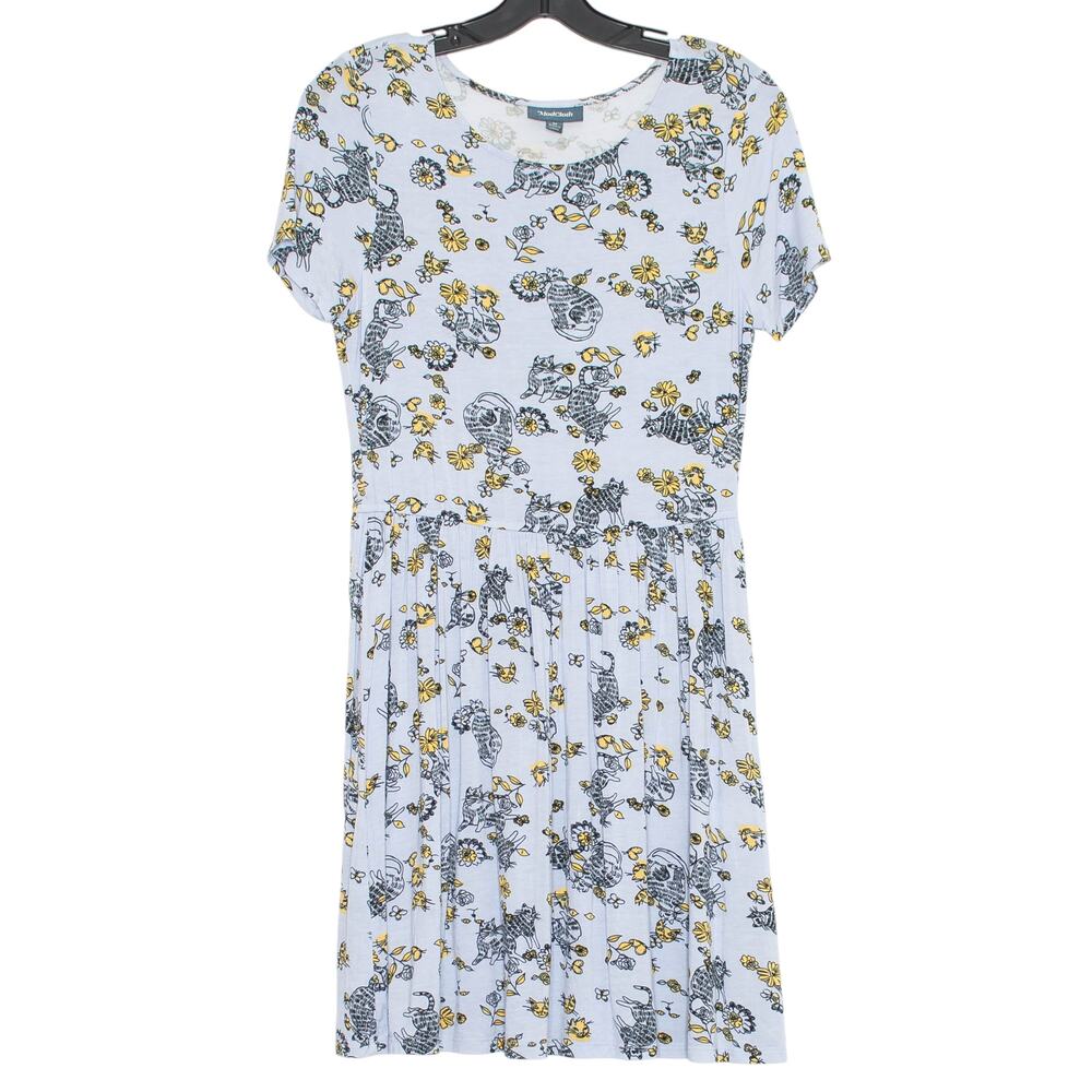 ModCloth Blue Floral Cat Lady Dress Cottagecore Kawaii Whimsical Novelty Mini M
